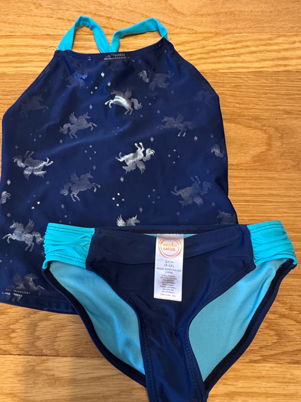 healthtex Navy and Aqua Unicorn Girls Two-Piece Swim Set
